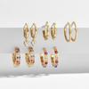 Aretes de Botón de Oro de 14K con Diamantes Completos y Zircones Coloridos Micropavé Aretes de Diamantes Coloridos Juego de 10 Piezas Aretes de Aro Aretes Transfronterizos Europeos y Americanos