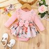 Roupas infantis transfronteiriças Baopai atacado bebê menina outono nova renda algodão costura flores estampadas completas uma peça ha roupas