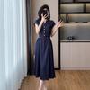 Vestido Jeans Retro da Moda para Mulheres Verão 2025 Novo Petite Cintura Alta Emagrecedor Patchwork Elegante Midi