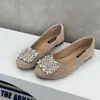 Zapatos Negros Planos con Hebilla Cuadrada de Pedrería para Mujer, Nuevos Zapatos de Commuter Elegantes de Gamuza Estilo Francés para Mujer, Primavera y Otoño 2026