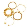 Conjunto de Pulseiras Abertas com Corrente Grossa de Personalidade Exagerada Vendido Quente na Europa e América Conjunto de 5 Peças Pulseira de Metal com Contas Redondas Criativas