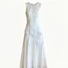 Vestido sin mangas, ricamente bordado, de estilo francés para mujer, perfecto para vacaciones de verano y viajes; un vestido de verano largo y vaporoso