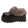 Sapatos peludos de pelo de coelho sola grossa sapatos preguiçosos aumento de altura feios fofos sapatos Birkenstock femininos 2026 inverno novo sensação de alta qualidade sapatos quentes de algodão