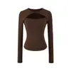 Bt960-Camiseta de Manga Larga con Cuello Redondo de Moda Estilo Europeo y Americano para Mujer 2025 Nueva Sexy Ajustada Camiseta Básica Top