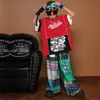 Ropa de Street Dance para Niños, Camisetas de Manga Corta Sueltas y Transpirables, Pantalones Personalizados con Graffiti, Ropa de Performance, Ropa de Práctica Hiphop para Niños