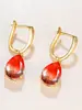 Aliexpress Amazon Más Vendidos Pendientes de Piedra Turmalina Forma de Gota de Agua de Longitud Media Color Cobre Chapado Conservación del Color Moda Accesorios Coreanos
