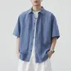 Camisa de Linho de Manga Curta Estilo New Old Money Primavera/Verão 2026 para Homens, Tendência Americana Solta Simples Leve Luxo Casual