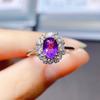 Anillo Popular de Amatista Natural al por Mayor de Fábrica Plata S925 Incrustado Piedra Principal 5*7 Joyería de Lujo Venta Directa de Fábrica