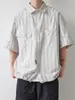Camisa Cubana Listrada Vertical Nova Retro Verão 2025 Masculina Solta Estilo Japonês Bonita Meia-Manga Camisa Masculina de Manga Curta
