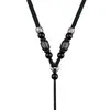 Colar com Cordão para Pendente de Pescoço em Madeira Ébano Vintage Corda para Pingente com Cordão Grosso para Homens Pingente de Jade Guanyin