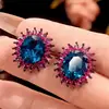 2026 Nueva Bisutería Huabi Base de Cobre Chapado en Oro Espinela Azul Simulada Set de Forma de Huevo de Alta Calidad para Mujer Piedra 15*20