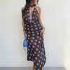 Vestido Elegante e Versátil Europeu e Americano Transfronteiriço 2025 Sexy com Decote V de Bolinhas e Amarração nas Costas Grande sem Costas para Mulheres