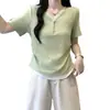 2026 Verão Novo Estilo Tamanho Plus Size Feminino Estilo Coreano Color Block Renda Decote V Cintura Fina Curvo Manga Curta Camiseta Top