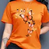 Camiseta de Algodón de Talla Europea Transfronteriza con Vibrante Estampado de Mariposa + Mangas Cortas de Primavera/Verano + Camiseta de Cuello Redondo