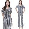 Moda Verão Nova Conjunto de Terno Listrado Manga Curta Feminino Tops que Reduzem a Idade Emagrecedores Calças Largas de Manga Curta Chinesas Conjunto de Duas Peças