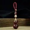 Calabaza de Sándalo Rojo con Incrustaciones de Plata, Colgante de Calabaza Doble Felicidad, Incrustado con Adorno de Llavero de Paz y Alegría, Personalizable