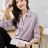 Camisa Morada de Manga Larga para Mujer, Disparo Real a 4 Colores, Camisa de Acetato con Diseño 23 Nuevo Estilo Top Francés