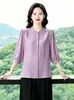 Camisa Fina de Seda Helada Primavera/Verano 2026 para Mujer, Mangas 3/4, Tallas Grandes, Adelgazante, Holgada, Cubre Vientre, Top Elegante, Rejuvenecedor
