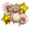Nuevo Globo de Película de Aluminio de Oso de Pastel Mágico Mate Juego de Cinco Piezas Decoración con Arreglo de Globos de Estrella de Cinco Puntas para Fiesta de Cumpleaños