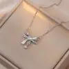 Colar Coração com Laço Doce Estilo Coreano com Zircônia e Design Totalmente Cravejado com Diamantes, Perfeito para Presentear uma Melhor Amiga, uma Corrente de Pescoço Exquisita e Única