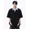 Camiseta de Manga Corta con Cuello Polo Estilo Americano Falso Dos Piezas para Hombre, Marca de Verano de Moda, Corte Holgado, Diseño Patchwork, Camiseta Casual de Media Manga