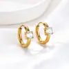 Pendientes y Abrazaderas de Oreja de Circonita de Estilo Lujo Ligero, Modernos y Sencillos, Diseño de Nicho, Pendientes Redondos de Acero de Titanio de Alta Gama con Cuatro Garras