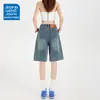 Shorts Jeans Vintage de Cinco Pontos para Mulheres, Tendência de Verão Versátil Novo Cintura Alta Solto Caimento Versátil Reto Comprimento Médio