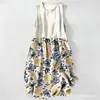 Vestido Casual de Algodão Puro com Estampa Digital Nova, Gola Redonda, Sem Mangas, Comprimento Médio, Para Mulheres, Verão na Praia