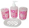 Juego de baño de plástico de 4 piezas con estampado de bañera, juego de baño de 4 piezas translúcido con estampado multicolor, juego de baño de 4 piezas