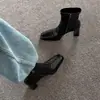 Botas elásticas de PU para mujer, botas de ajuste ceñido, nuevas botas de tacón grueso con cremallera lateral, puntera cuadrada, estilo coreano, otoño e invierno, botines elásticos para mujer