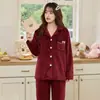 Pijama para Mujer Estilo Otoño e Invierno Espesado Doble Cara Terciopelo Isla Marina Más Polar Cálido Terciopelo Coral Nuevo Estilo para Damas en Invierno Ropa para el Hogar
