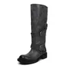 Botas de montar de piel de vaca de dos capas para mujer, botas altas de caña larga, nuevo modelo de otoño, piel genuina, acabado envejecido, punta redonda, tacón medio, botas de pierna recta