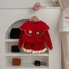 Conjunto de Dos Piezas para Bebé Niña: Suéter Cardigan de Punto con Cuello Grande, Dos Flores, Falda de Suéter, Nuevo, Moderno y Lindo