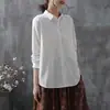 Estilo Novo Primavera e Outono Camisa de Manga Longa Bordada 100% Algodão Feminina Solta e Versátil Casual Gola Lapela Top Camisa Branca