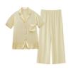 Calças de Sarja de Viscose Estilo Literário com Bolso com Aba Conjunto de Pijama com Pequena Lapela Bordada Camisola Opcional Multicor Roupa de Casa