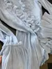 Nueva Moda Azul Estilo Francés Cuello en V Pétalo Manga Larga Camisa para Mujer 2026, Elegante y Adelgazante Versátil Top 11066