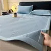 Alfombrilla de Hielo de Seda de Verano 100% Polietileno Tipo A con Sensación Refrescante, Juego de Tres Piezas, Funda de Sábana Bajera de Una Pieza, Sábana de Cama de Verano Cubre Colchón 4