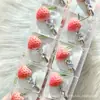 Pinza para el pelo rosa degradado estilo coreano con fresas y pedrería, pinza lateral versátil de nicho para flequillo y accesorios para el cabello