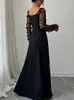 Vestido de Noche de Malla con Mangas Largas para Primavera y Verano con Abertura para Ceñir la Cintura, Vestido de Banquete Largo con Flores Tridimensionales, Ropa para Mujer Europea y Americana