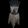 Conjunto de corrente corporal saia de franjas com strass brilhante europeu e americano acessórios de dança do ventre corrente corporal
