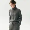 Nuevo cárdigan de cachemira de un solo botón para mujer, con cuello alto, corte holgado y efecto adelgazante.. Es una prenda exterior de punto, un suéter de color liso y una chaqueta elegante
