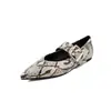 Zapatos bajos de oveja con estampado de serpiente para mujer, zapatos de tacón plano, nuevo modelo de otoño, piel genuina, una correa con hebilla, zapatos Mary Jane de punta, botas de mujer, talla 40