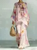 Nuevo conjunto de dos piezas para mujer: camiseta casual de moda con estampado transfronterizo, cuello redondo, manga larga + pantalones de campana
