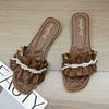 Sandalias Versátiles con Volantes de Encaje para Mujer 2025 Verano Nuevo Estilo Hada Sandalias Exteriores de Suela Plana para Mujer