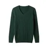 Nuevo suéter de punto de algodón trenzado retro para hombre de otoño e invierno, cuello en V, manga larga, holgado, color liso, suéter ajustado