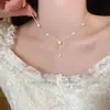 Estilo Coreano Súper de Hada, Temperamento Suave y Femenino, Pendientes de Perla Cielo Estrellado, Collar de Perlas, Cadena para Clavícula, Pendientes de Diseño Nicho