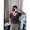 Roupa Zhengqite/ Camiseta de Tricô com Decote V de Manga Curta, Aspecto de Seda, para Mulheres, Novo Estilo de Verão, Fina e Elegante, Rejuvenescedora