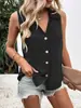 Ropa de Verano Nueva Transfronteriza Europea y Americana 2023 para Mujer, Camisa de Gasa Suelta de Color Sólido con Cuello en V, Chaleco Camisa sin Mangas con Botón Trenzado para Mujer
