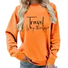 Comércio Exterior Suprimento Transfronteiriço Viagem É Minha Terapia Moletom Feminino com Gola Redonda Estampado Tamanho Europeu Casual Caimento Solto