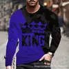 Patrón de Corona de Rey Degradado Impresión 3D Nueva Camiseta Casual de Manga Larga con Cuello Redondo para Hombre Directo del Fabricante